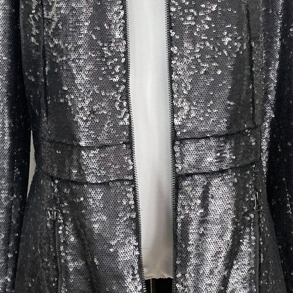 FAITH CONNEXION BLACK SILVER GLITTER ALL OVER SEQUINS COAT DRESS - M - Picture 7 of 12